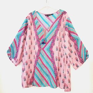 Tolani Edith Rose Pink Floral Boho Modal Soft Comfy Blouse Top 2X